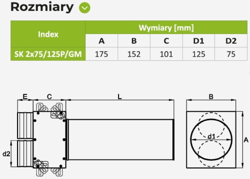 Skrzynka rozprężna przelotowa dwu-króćcowa SKGM 2x75/125 ocynkowana