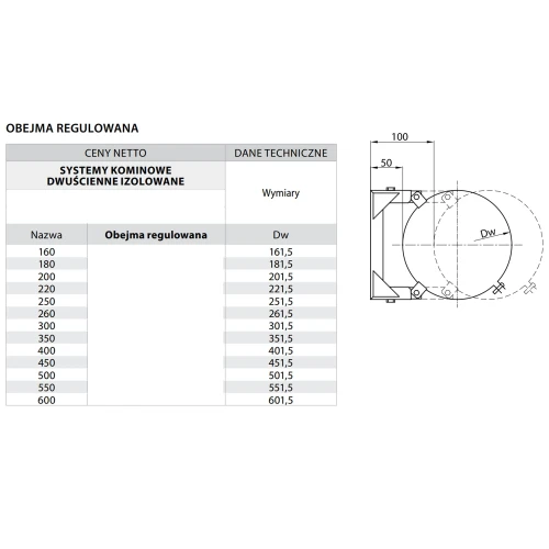Obejma regulowana fi 180 kwasoodporna