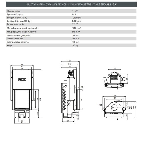 Wkład kominkowy Albero 11 kW Gilotyna Standard