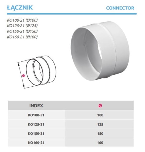 Łącznik kanałów okrągłych fi 160 ABS Awenta KO160-21