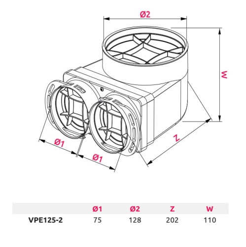 Skrzynka rozprężna pionowa Awenta PRO VPE125-2x75