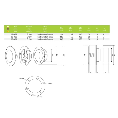 Anemostat nawiewno-wywiewny aRslim fi 100 biały