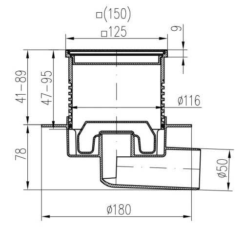 Wpust podłogowy boczny fi 50 z kratka nierdzewną 12x12 Chudej 425 XL
