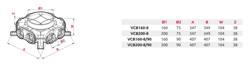 Skrzynka rozdzielcza do rekuperacji fi 160 8x90 Awenta VCB160-8/90