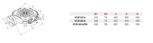 Skrzynka rozdzielcza z przyłączem bocznym fi 160 6x90 Awenta VCB160-6/90
