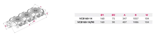 Skrzynka rozdzielcza z przyłączem bocznym fi 160 14x90 Awenta VCB160-12/90