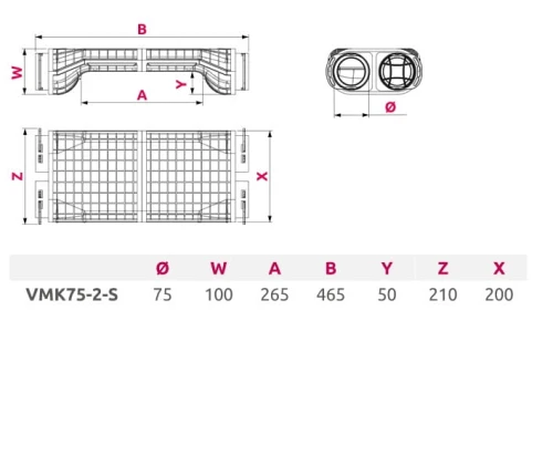 Mijanka / Obsadzka kanałów do rekuperacji 90x2 krótka Awenta VMK90-2-S