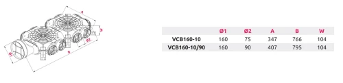 Skrzynka rozdzielcza z przyłączem bocznym fi 160 10x90 Awenta VCB160-10/90
