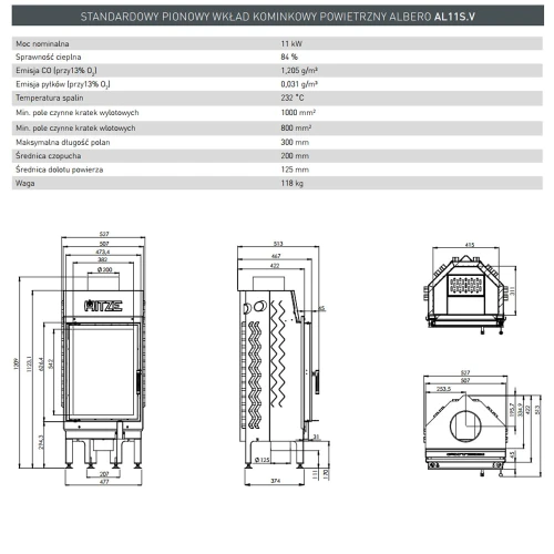 Wkład kominkowy Albero 11 kW Standard + szyba wewnętrzna