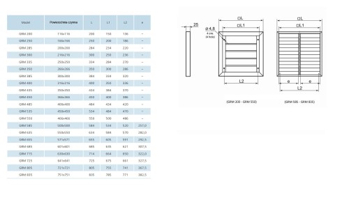 Kratka wentylacyjna grawitacyjna Vents GRM 45x45