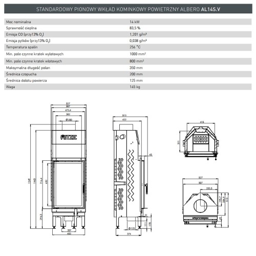 Wkład kominkowy Albero 14 kW Standard AL14S.V