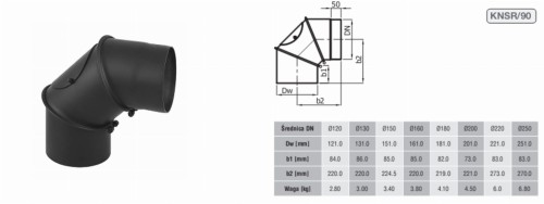 Kolano nastawne czarne z rewizją 90° fi 160 Darco