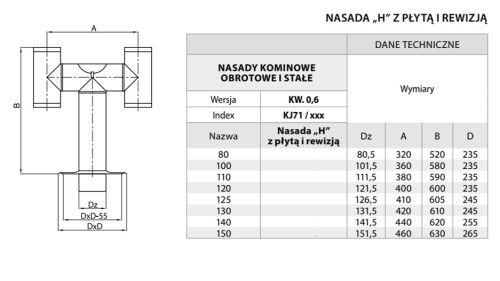 Nasada kominowa typu H fi 120 kwasoodporna