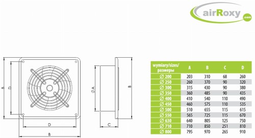 Wentylator osiowy ścienny airRoxy aRok fi 350