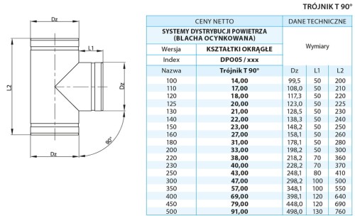 Trójnik wentylacyjny 90° fi 130 ocynkowany