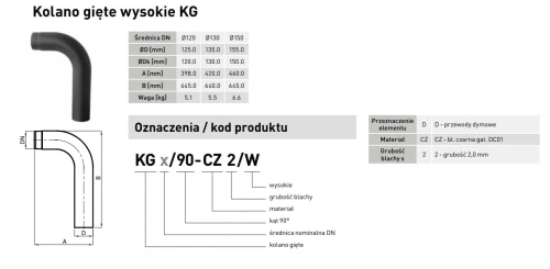 Kolano spalinowe gięte wysokie fi 150 DARCO