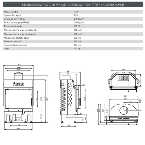 Wkład kominkowy Hitze Albero 9 kW AL9S.H-D