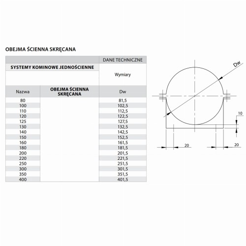 Obejma ścienna skręcana fi 220 kwasoodporna